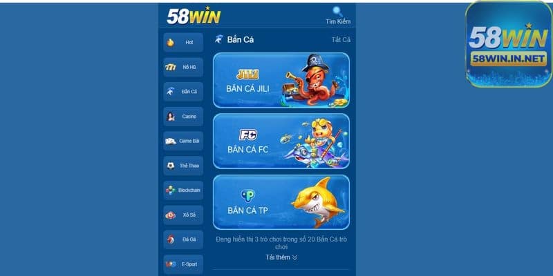 Bắn Cá 58Win với đa dạng trò chơi cho người dùng