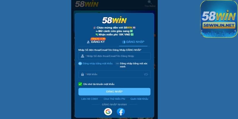 Bảo mật tài khoản là vô cùng quan trọng khi đăng nhập 58W