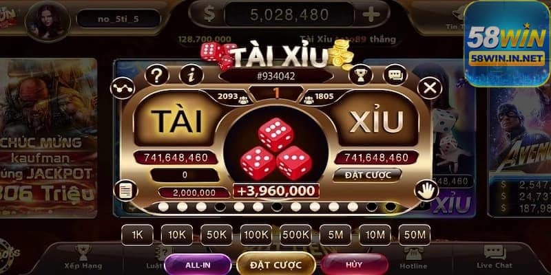 Tài Xỉu 58Win với các loại cược đa dạng